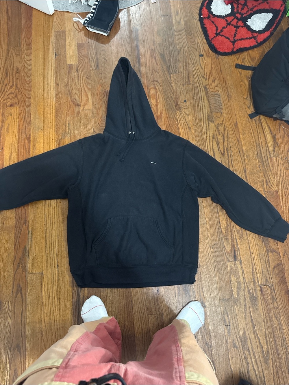 Supreme Black Pullover Hoodie with Minimal Logo